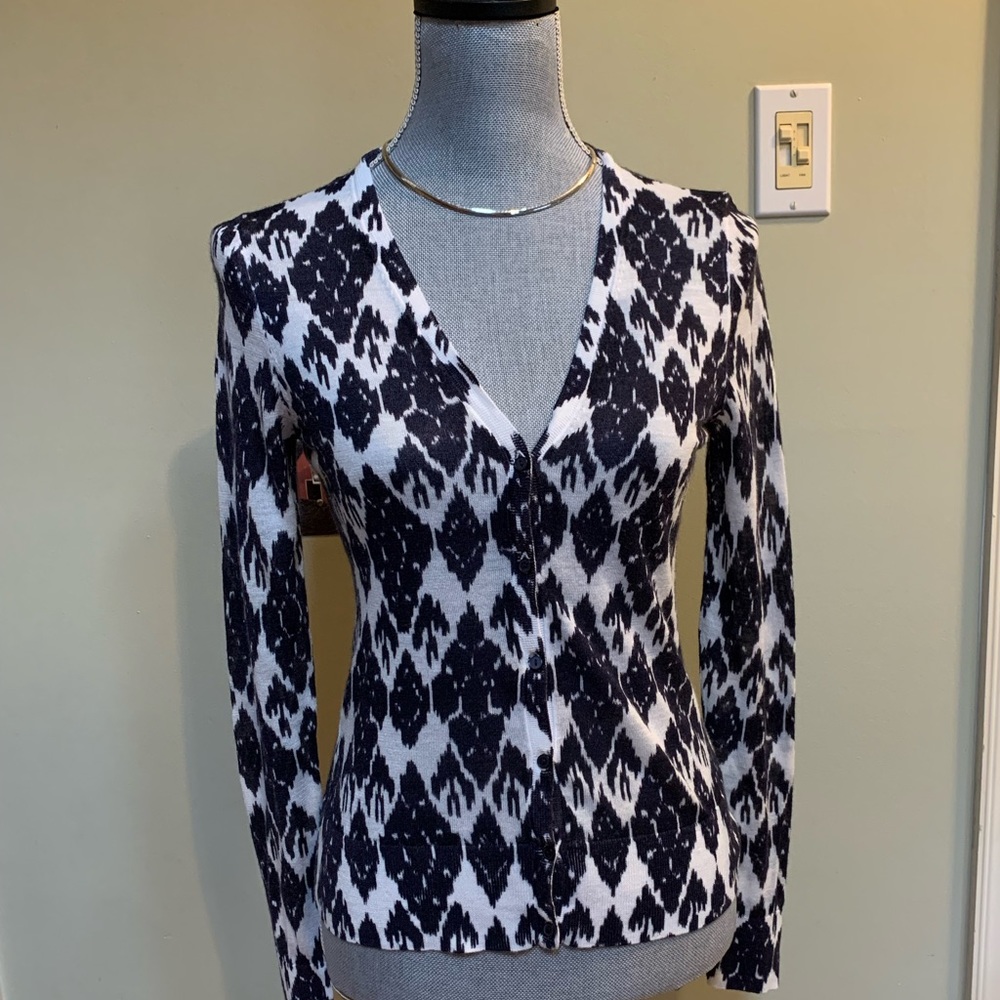 Dark Navy (almost black) and white Loft Raimi rayon sweater size S